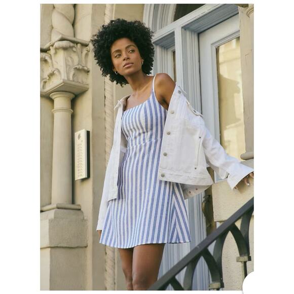 Old Navy Linen Blend Tank Dress - Blue White Stripe, Size L - Picture 9 of 9